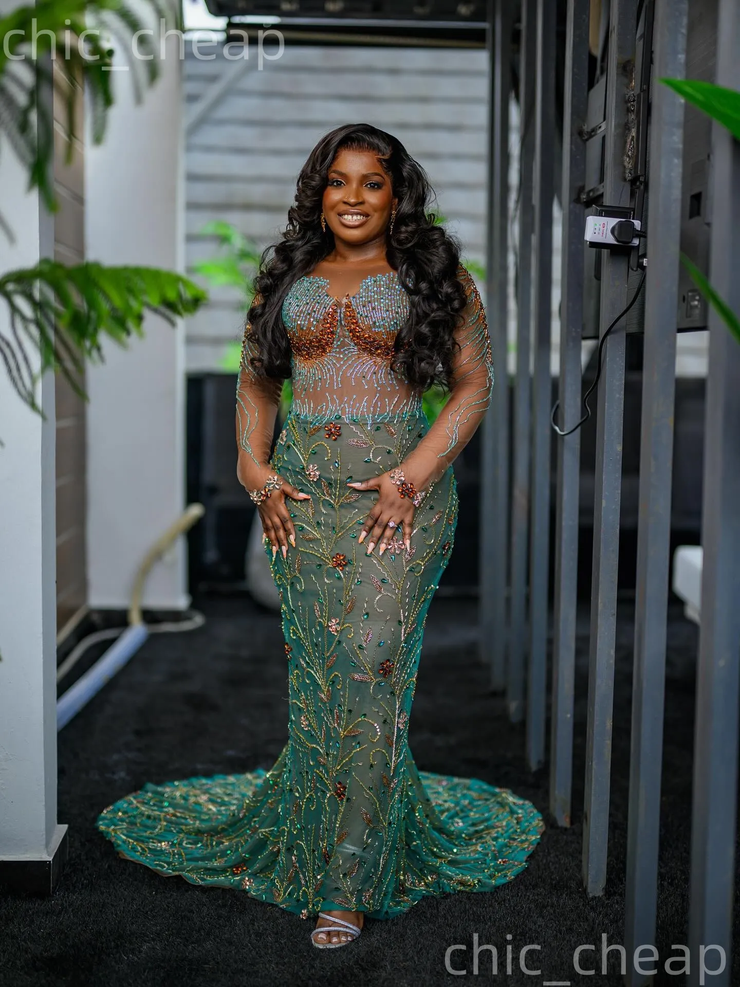 glitter themed party dress Dark Green Mermaid Peacock Prom With Beaded... From Chic_cheap, Rs.40,759.41 boho wedding dress