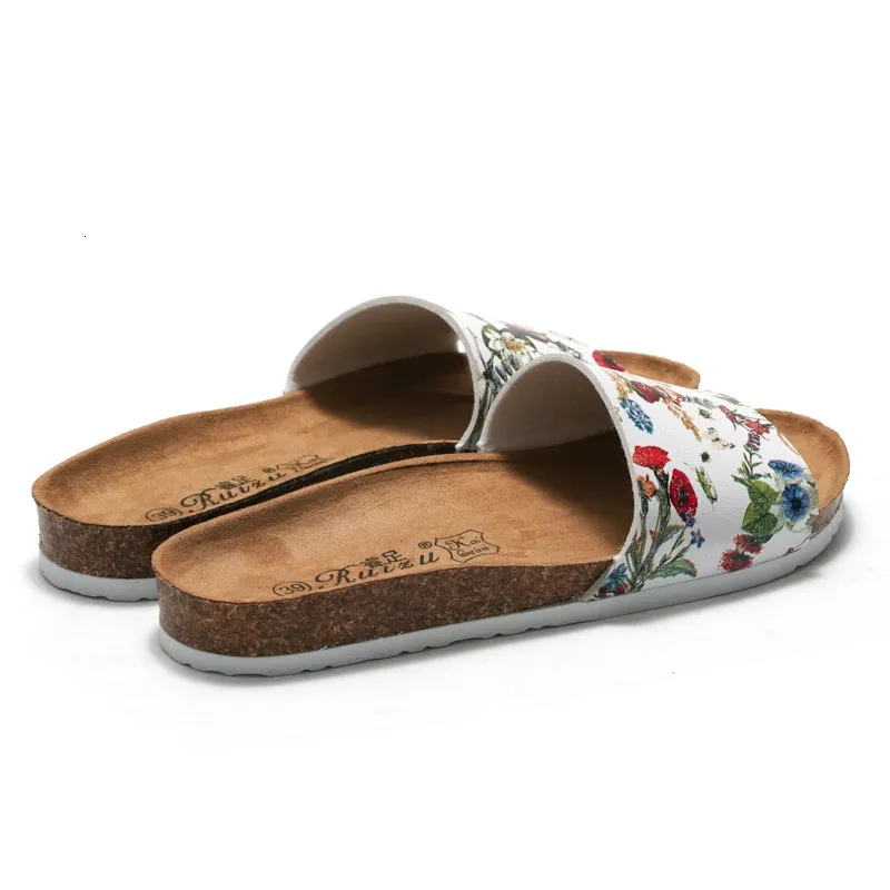 Women's Floral Print Single Strap Flat Sandals Pu Leather Summer_voghion.com