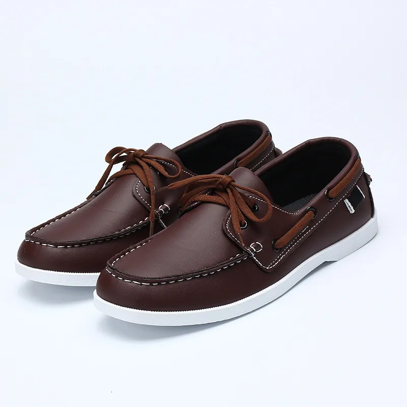 Herren Leder Bootsschuhe Schnürschuh Für Freizeit Und Segeln_voghion.com