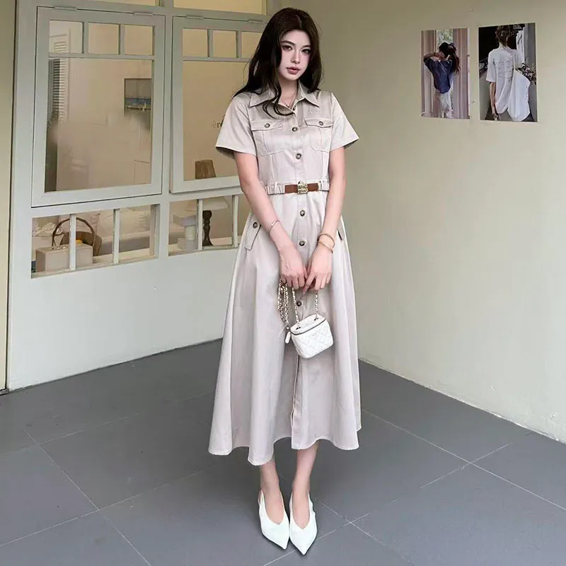 designer beige dress High Quality Short Sleeved Midi Button Up Dress... From Tinchun, Rs.3,246.38 In Bulk Size:XXL (Sizes 18-20) Designed to frame the AL:2026tues Navy Dillards Women's Dresses