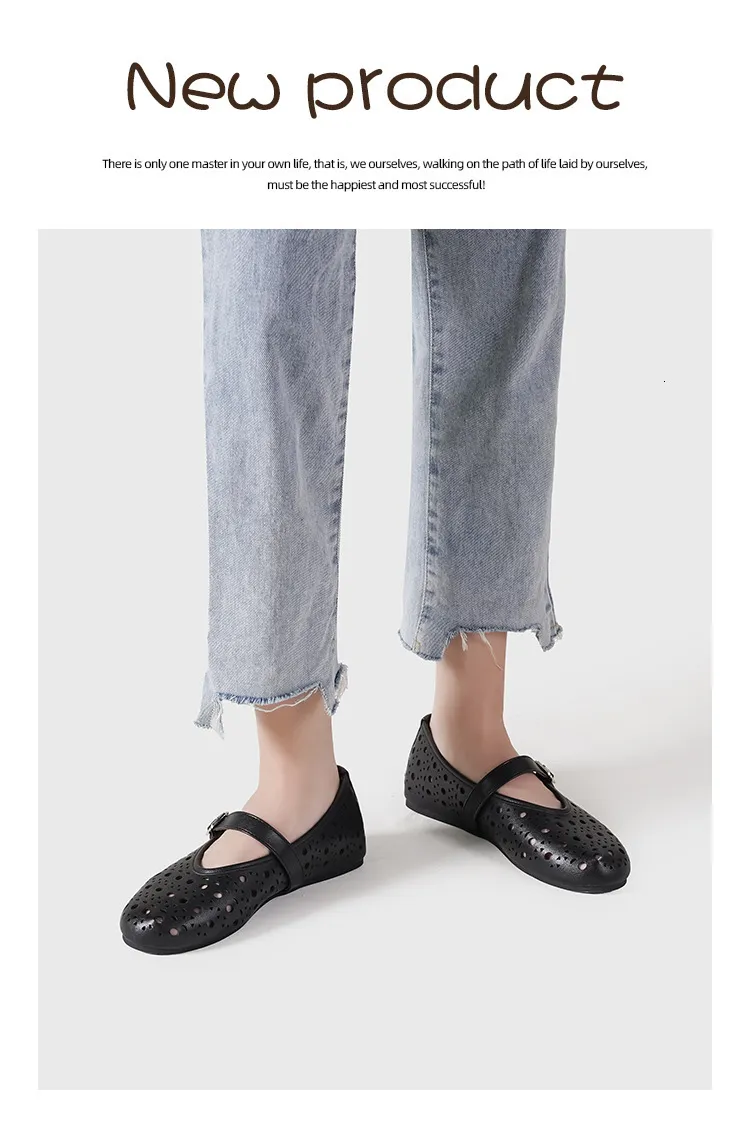 Womens Black White Blue Cut Out Mary Jane Flats Breathable For Summer Casual Daily Wear Daily Outfit_vogvips.com