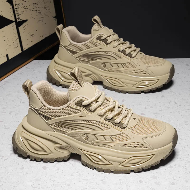 Black Chunky Dad Sneakers Breathable Mesh Platform Sports Shoes_voghion.com
