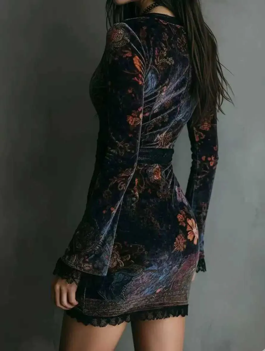 velvet floral bodycon dress " Marci " Velvet Floral Off Shoulder Bodycon Dress ( Camel )