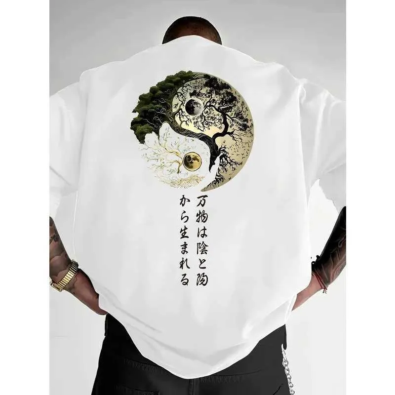Wholesale Yin Yang Tr Of Life Graphic Print 100% Cotton Mens