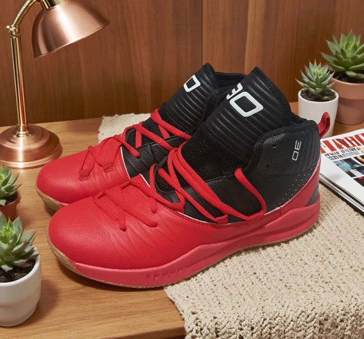 Men's High Top Basketball Sneakers Breathable Knit Upper Shock Absorbing Cushioning Anti Slip Sports Trainers_vogvips.com