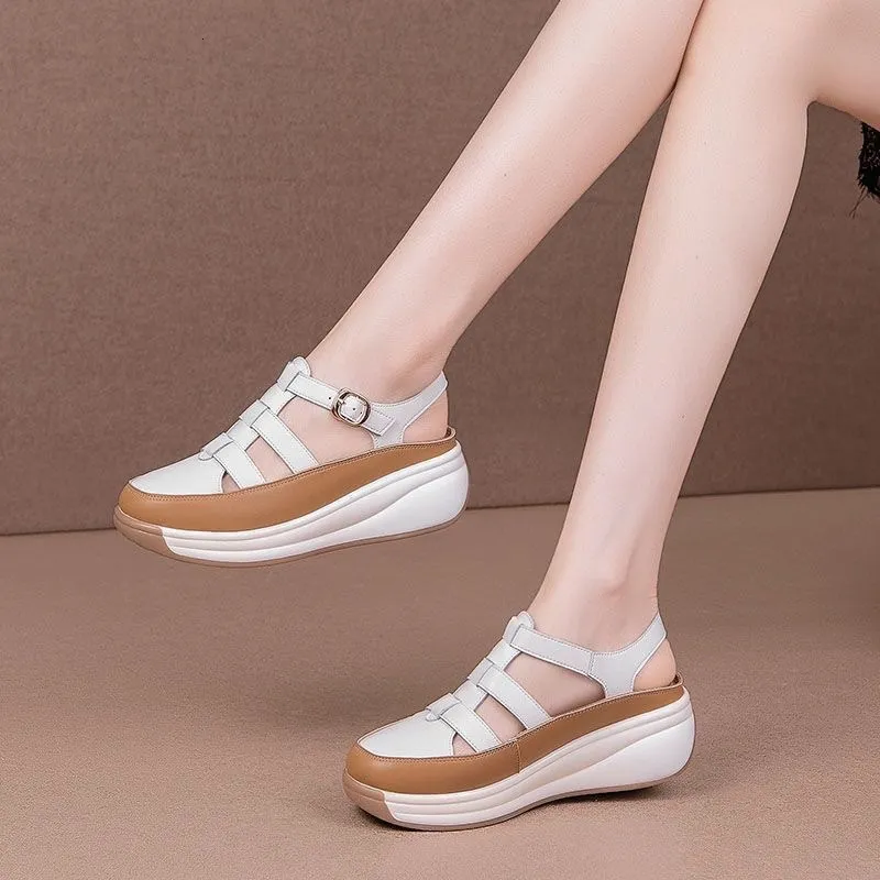 Damen Plateau Gladiator Sandalen Mit Keilabsatz Für Sommer_voghion.com