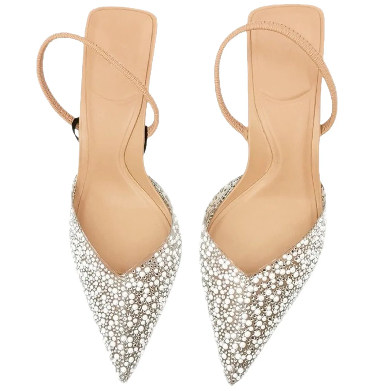 Womens Rhinestone Pearl Slingback Stiletto Heels For Party Wedding_voghion.com