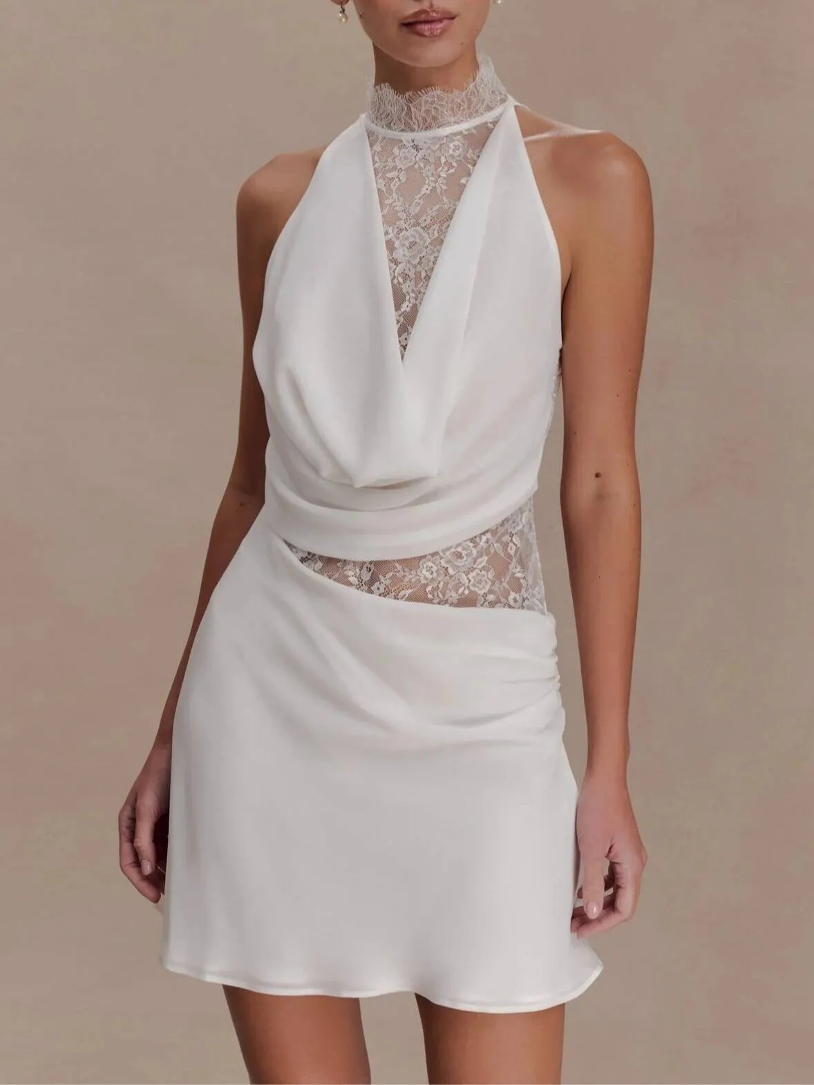White Lace Patchwork Mini White Halter Dress With... From Ddmysept, Rs.4,233.73 In Bulk