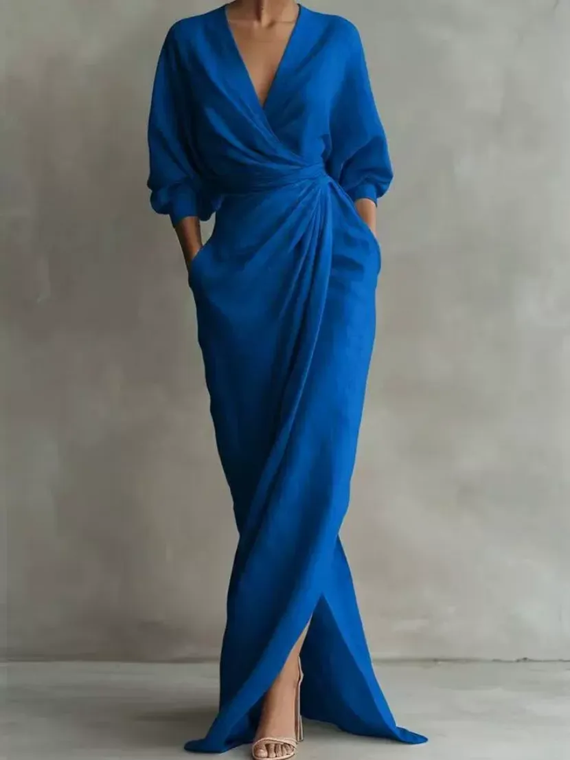 Elegant Solid Color Maxi Wrap Maxi Dress With V Neck,... From Cloudx22, Rs.2,135.91 In Bulk