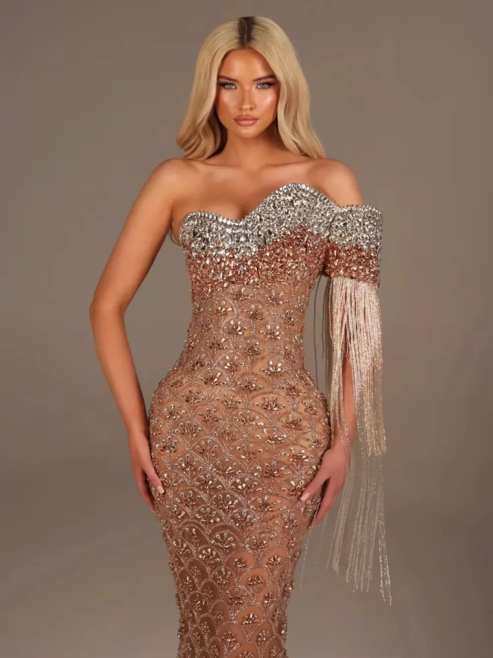 gold one shoulder prom dress Luxurious Dresses Mermaid Crystal... From Romanticggowns, Rs.34,382.57 Mermaid