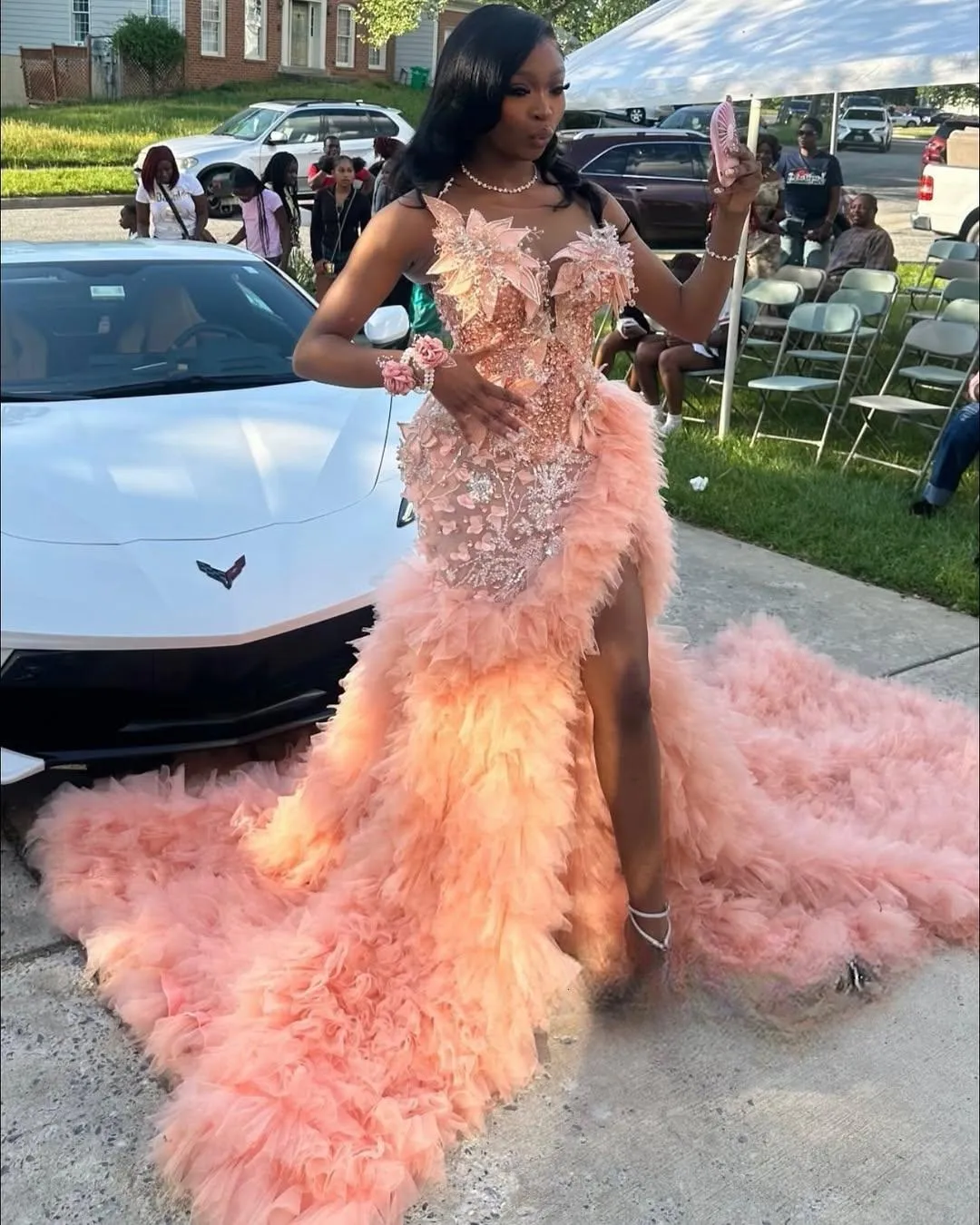 Plus Size Watermelon Mermaid Prom Dress, Formal Evening Gown with Beaded Crystals, Side Split Design for Special Occasions, Birthday, Reception