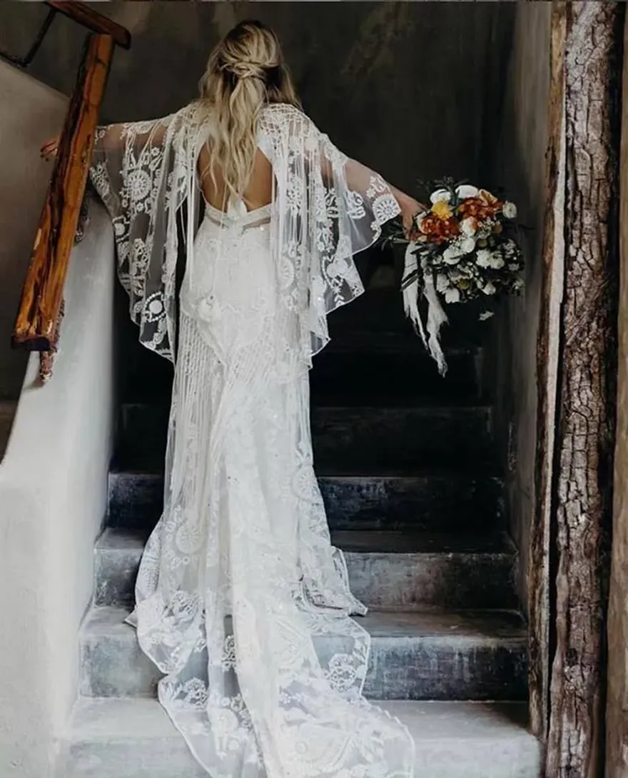 amazon boho wedding dress Beach Used Wedding Dresses Bohemian 2026 Beach Wedding Dresses Bridal Gowns V Neck Bell mfgstyle_BEBE1903 dress burgundy long sleeves color:BLUE - DARK BLUE WASH Amazing elopement or engagement