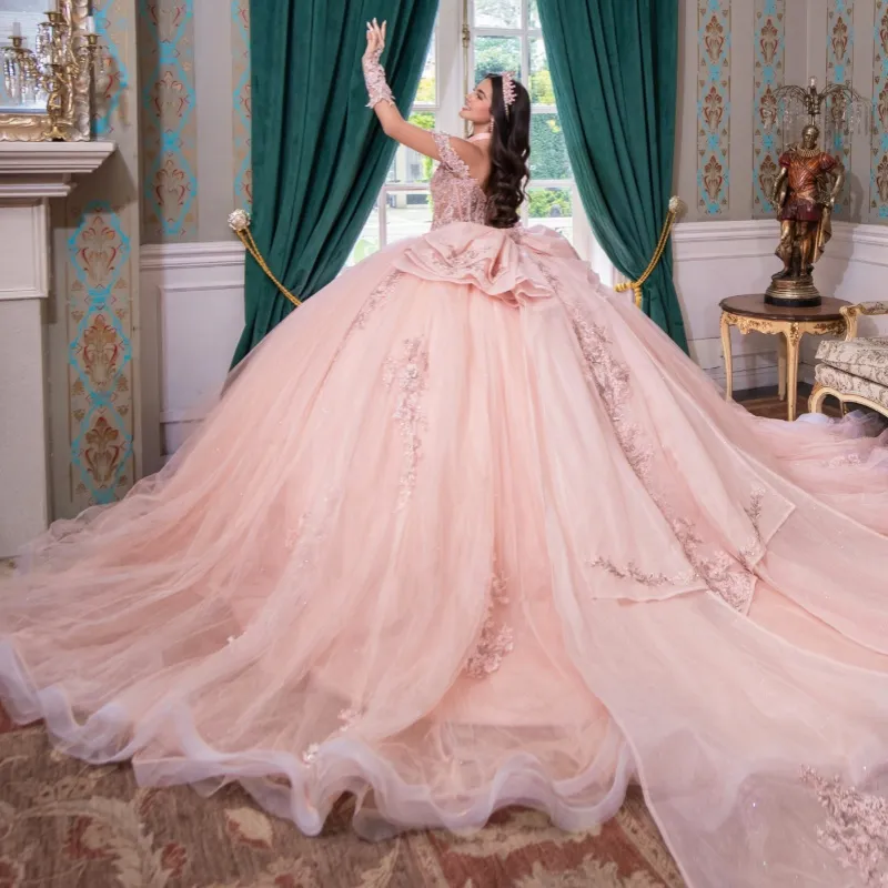 sweet 16 dresses in pink sweetheart tulle long prom gown, pink dress you can order them in any size and color Pink Off Shoulder Lace Appliques