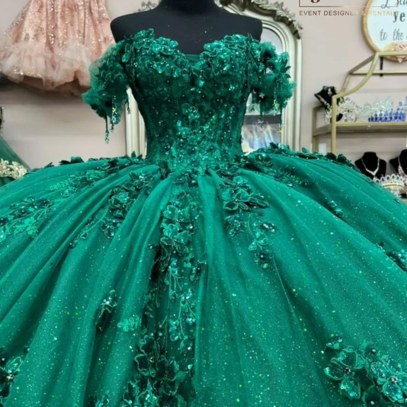 Shiny Dark Green Quinceanera Dresses Ball Gown Sweet... From Weiwei12345, Rs.33,452.17