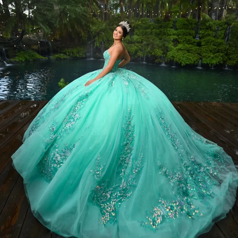 aqua blue sweet sixteen dresses Ball Gown Quinceanera Applique Lace... From Zaomeng321, $305.13 campaign:interlude-US STAUD, Maxi Phare Silk Color:Agave Green = _inches.5