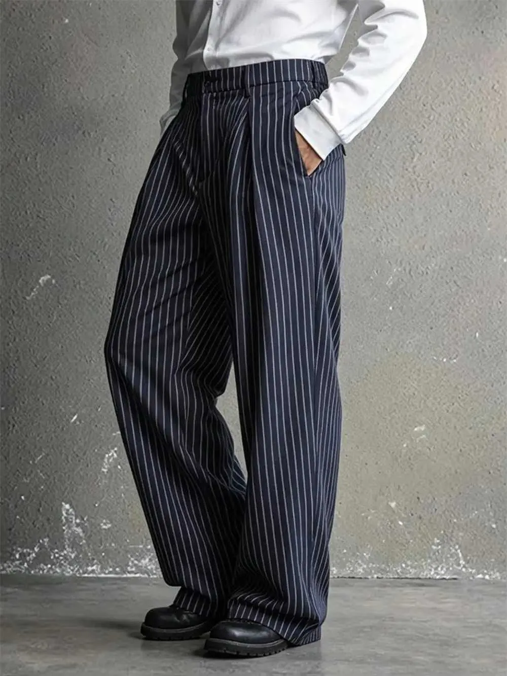 mens baggy dress pants Fratello Slacks Wide Leg Navy Trousers DP-106 30W 30L Navy Fratello Navy Wide Leg Dress Pants Wide Leg Style 11 Inch Wide Leg Openings Side Vents in Back Regular Zipper Cuffed Bottoms Lined to Knee Double Pleated Front Slit Back Pockets with Buttons Triple Closure Solid Navy Color Ultra Soft Poly Microfiber Fabric Mens Baggy Dress Pants Striped