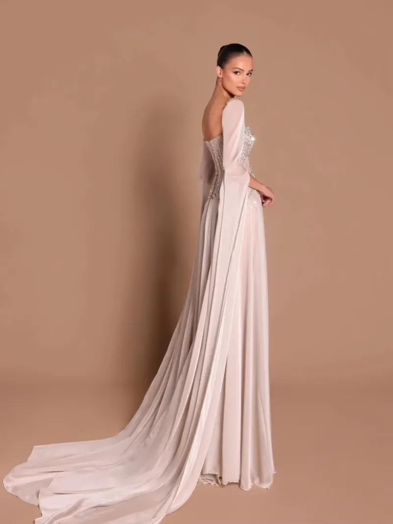 Elegant A Line Prom Dresses Detachable Long Sleeves... From Manweisi, Rs.15,009.63