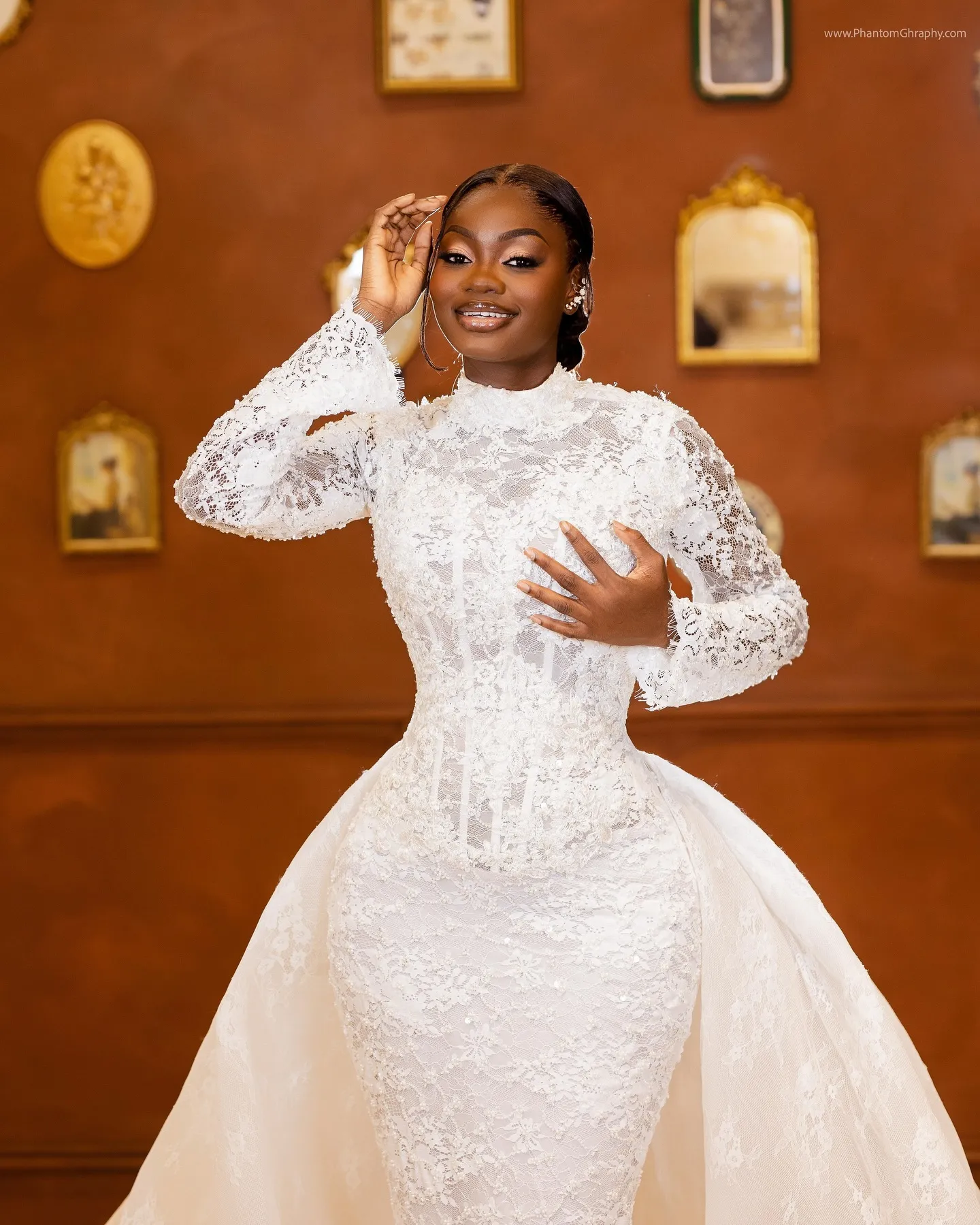 lace african wedding dress High Neck Beaded Lace Mermaid South African Wedding Dress