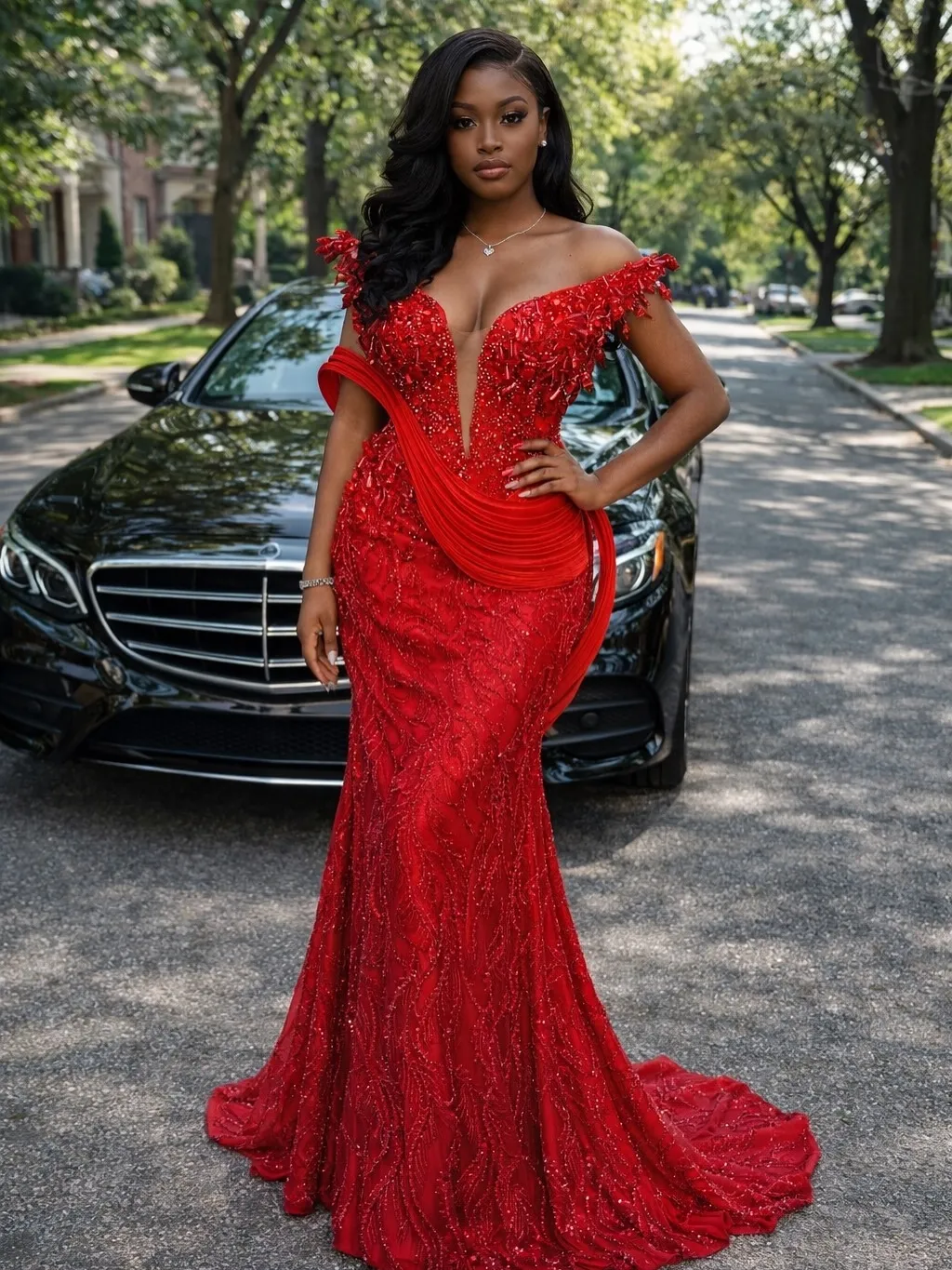 red prom dress beaded Red Sequined Beaded Strapless Corset Slit Prom Dress