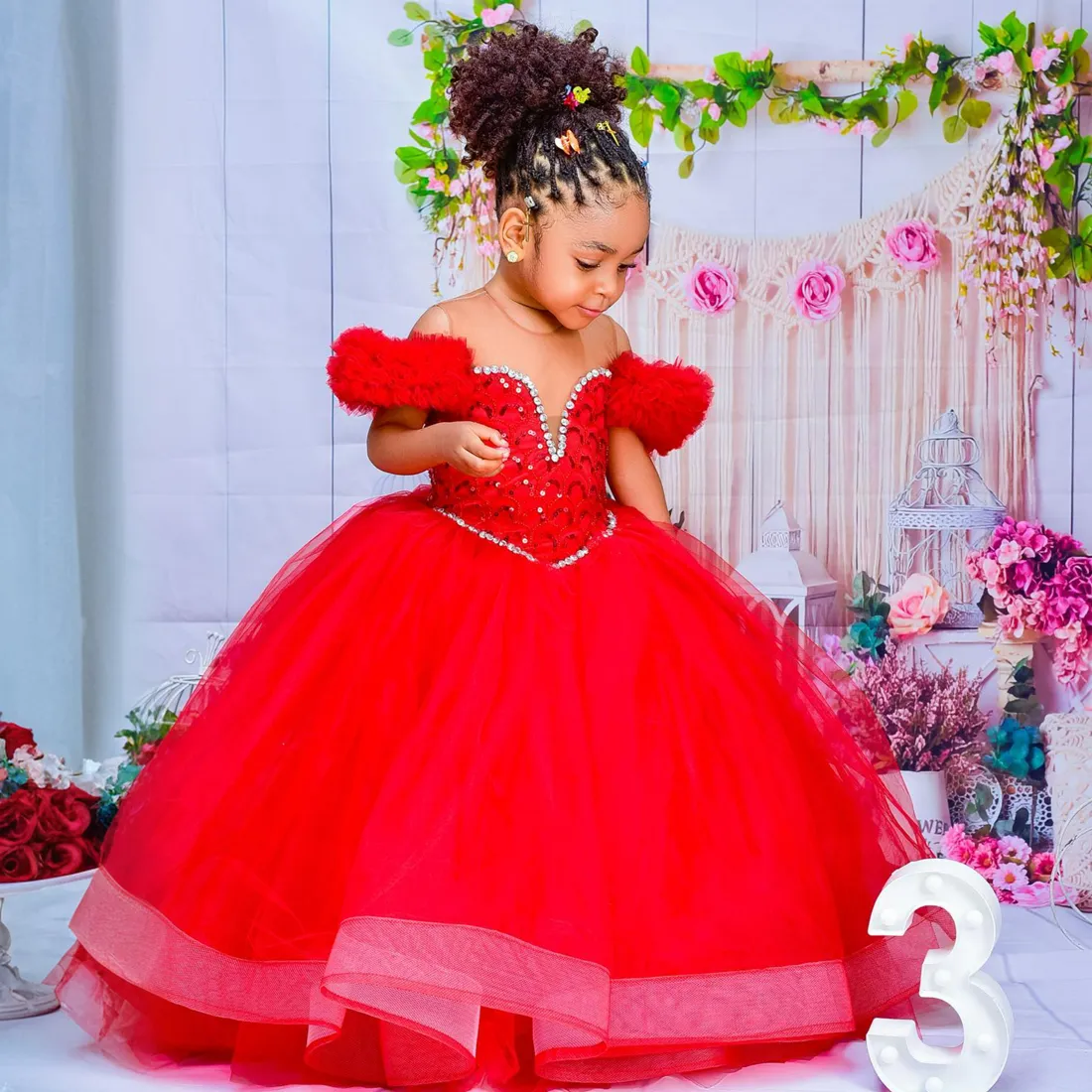 hot pink flower girl dresses Sunnypetal Hot Pink Sequins Flower Girl Dress V-Back Puff Sleeve Birthday  Party Dress