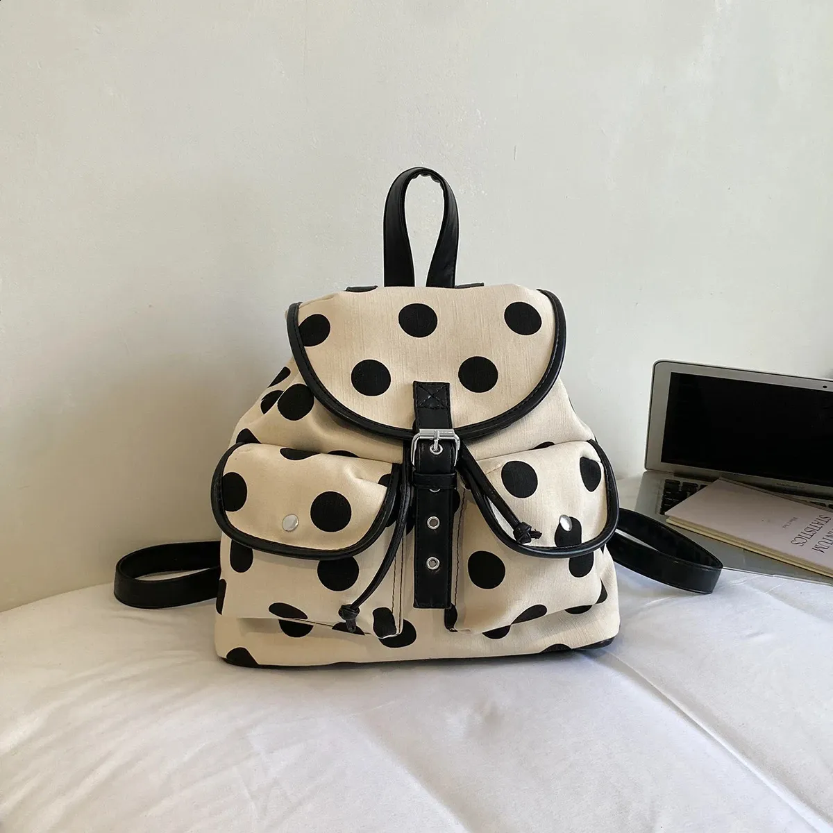 Canvas Backpack Purse with Flap Drawstring Multi-Pocket Ladies Travel Daypack Taotanxi Cotton Canvas Backpacks for Women Backpack Purse  main image 2
