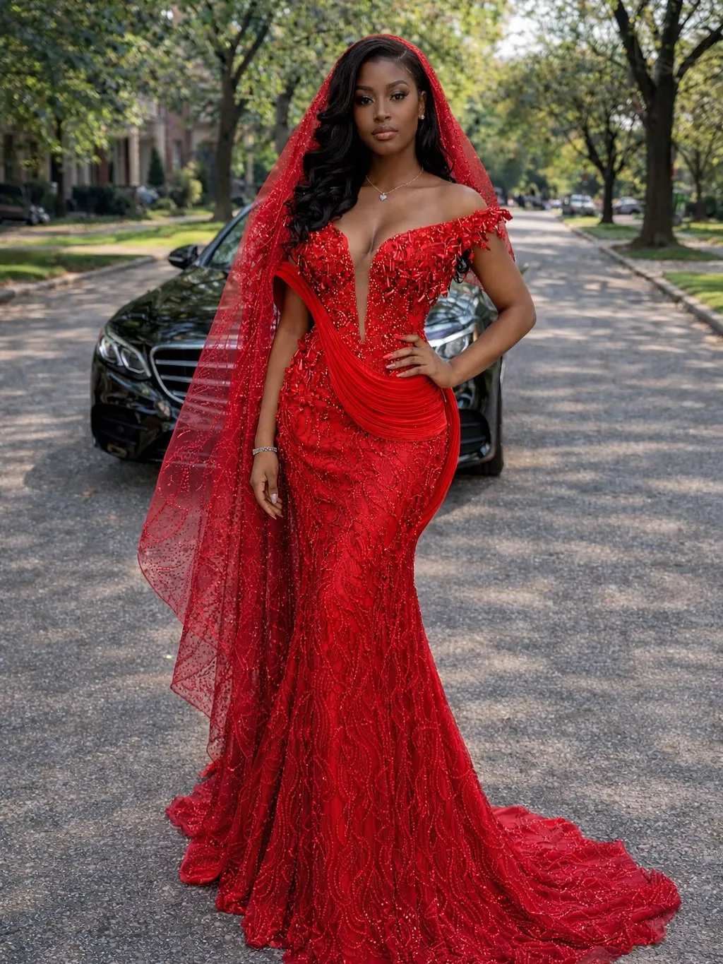 red mermaid prom dress plus size 2025 Plus Size Girls Prom Dress with V-Neck, Appliques, Beads, and Lace
