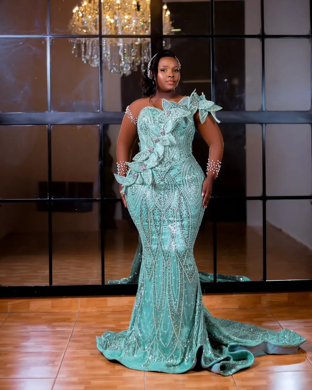 teal formal dress plus size PolyUSA W1232 Long Plus-Size Prom Dress Emerald / 22W