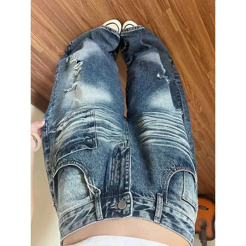 ZHIZOU Summer Women Jeans Punk Wide Fit Ripped Denim From