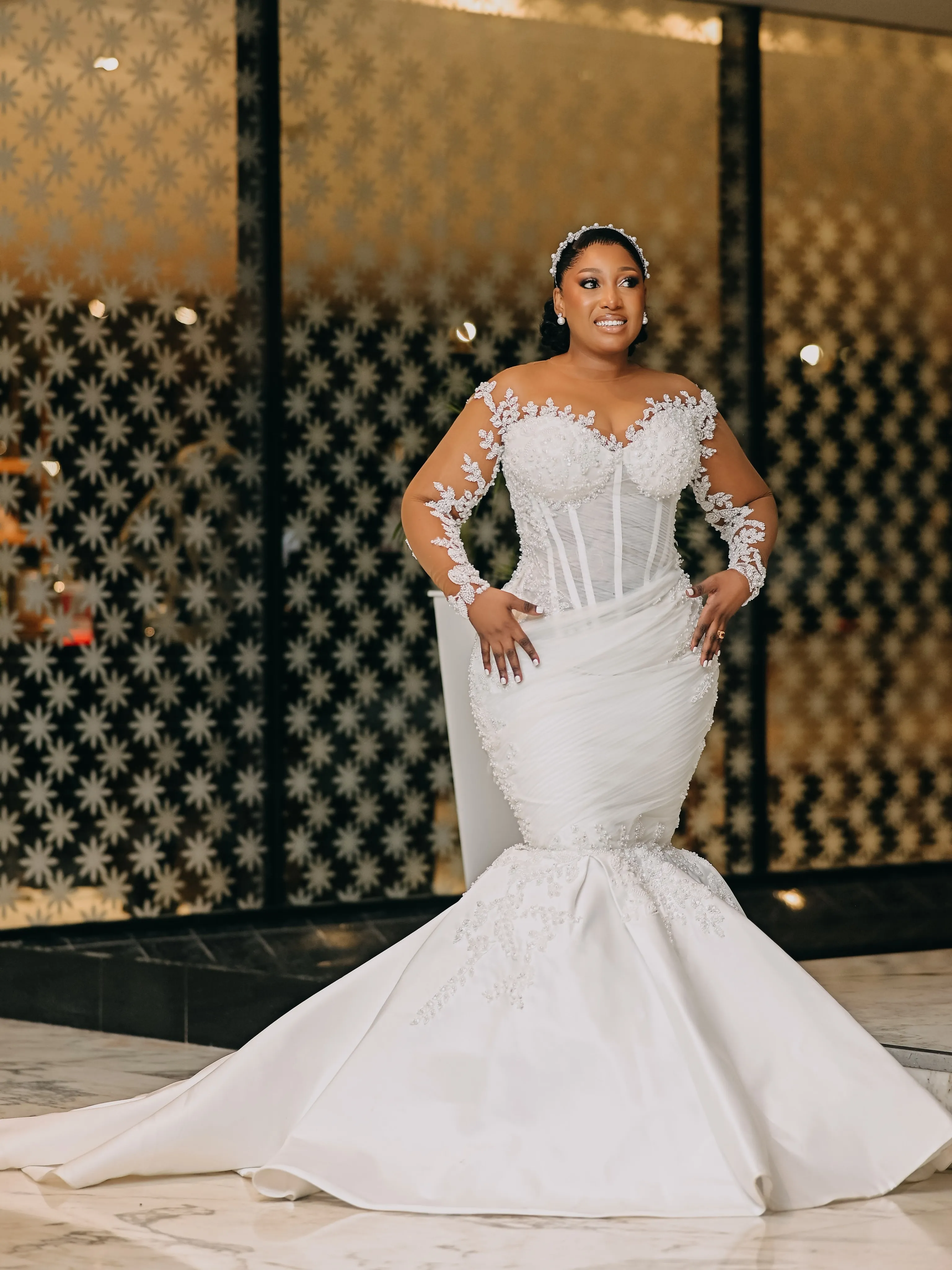 plus size sheer white dress Elegant A-Line Wedding Dress with Sheer Lace Sleeves