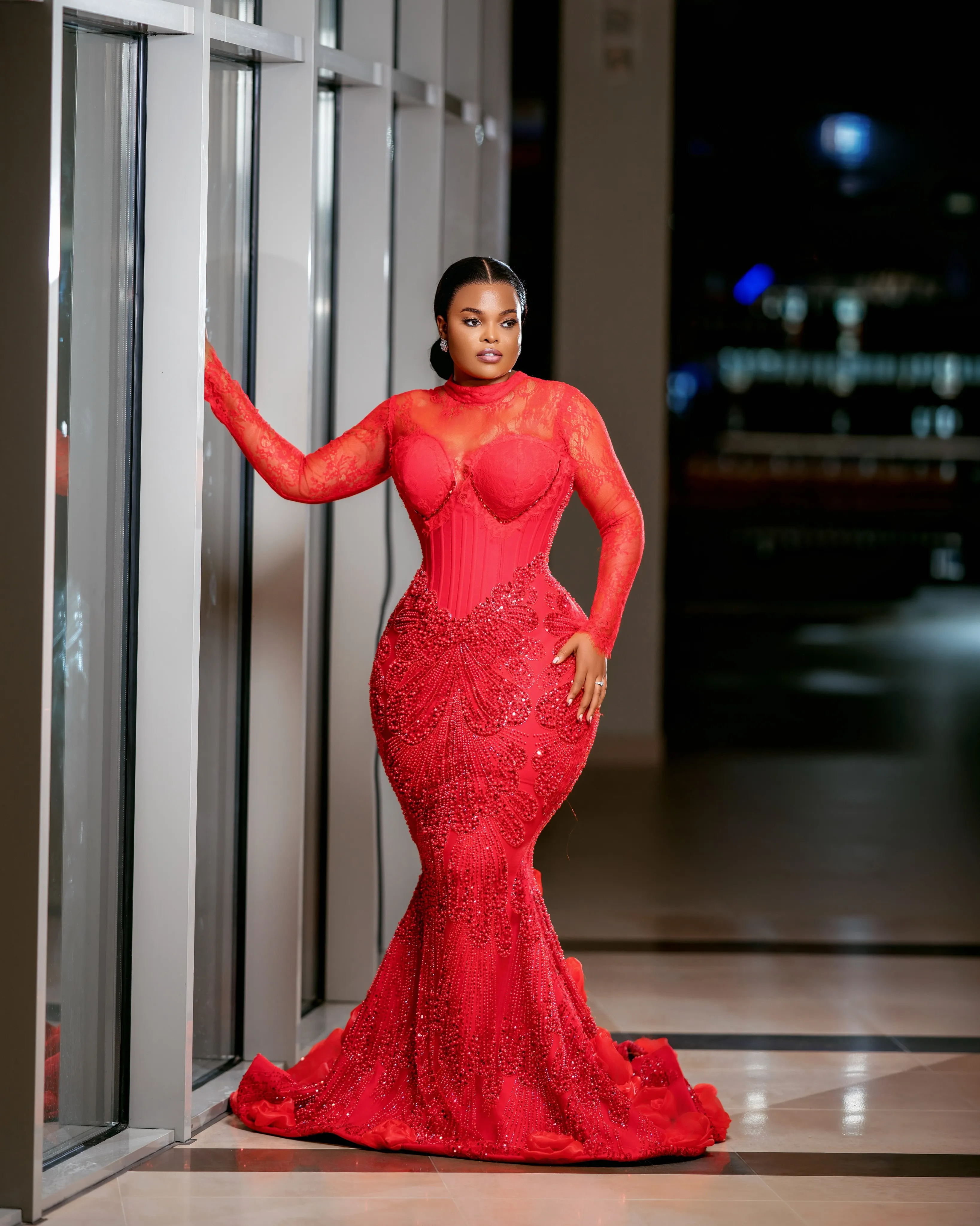 plus size red prom dresses with sleeves Red Puffed Sleeve Prom Dress Sweetheart Neck 21007 Red / 22W