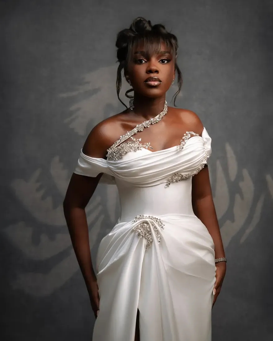 silk cream wedding dress Azazie Ebony Wedding Dress