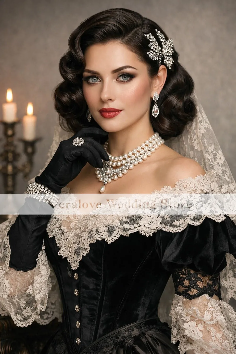 black velvet wedding dress Elegant Vampire Gothic Medieval Long Sleeves Lace Bride Dress 2026 Tudor Celtic Bridal size:LARGE require a deposit and shootmodel: lena Black And White Evening