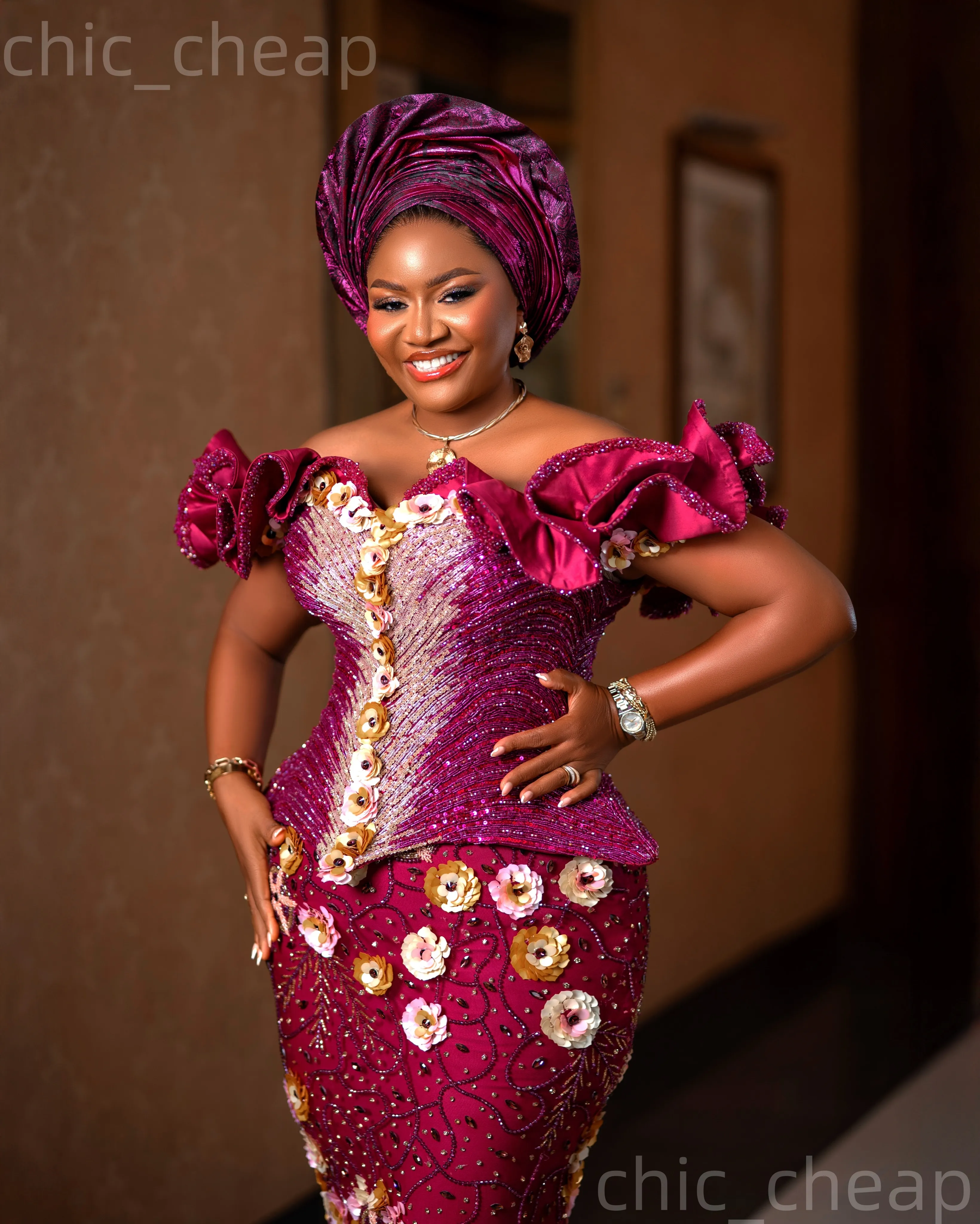 Aso Ebi Burgundy Mermaid Prom Dress 2026 Evening... From Chic_cheap, Rs.45,679.3