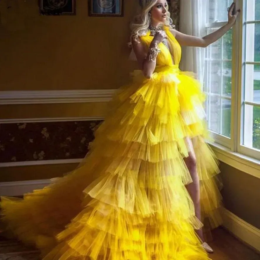 2026 Sexy Bright Yellow Prom Dresses Ball Gown Deep V... From Haiyan4419, Rs.16,179.89