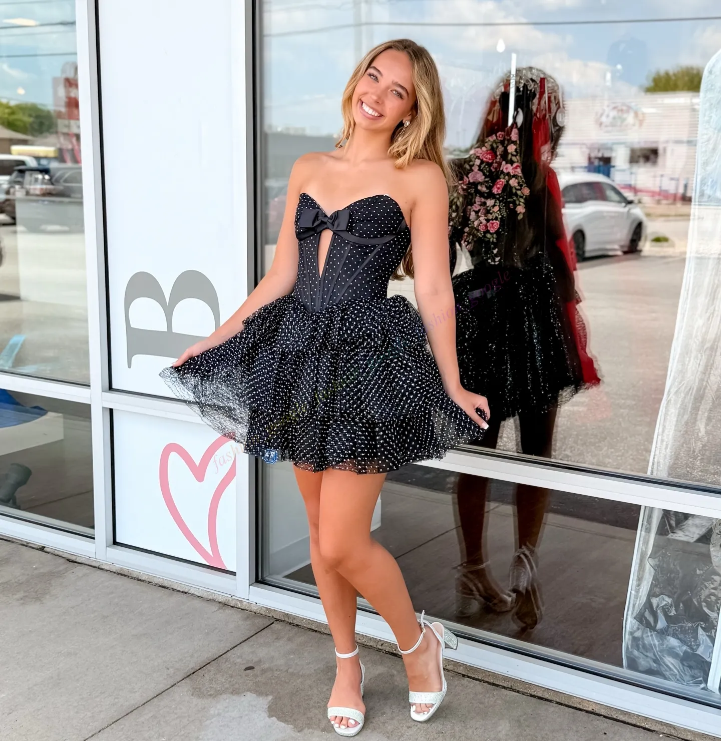 polka dot hoco dress Furlla Women Strapless Pink Homecoming with Cutout Bows and Tiered Skirt, Pink / US16W a homecoming 2026 dress that turns every entrance into a performance Polka Dot Little Black Retro