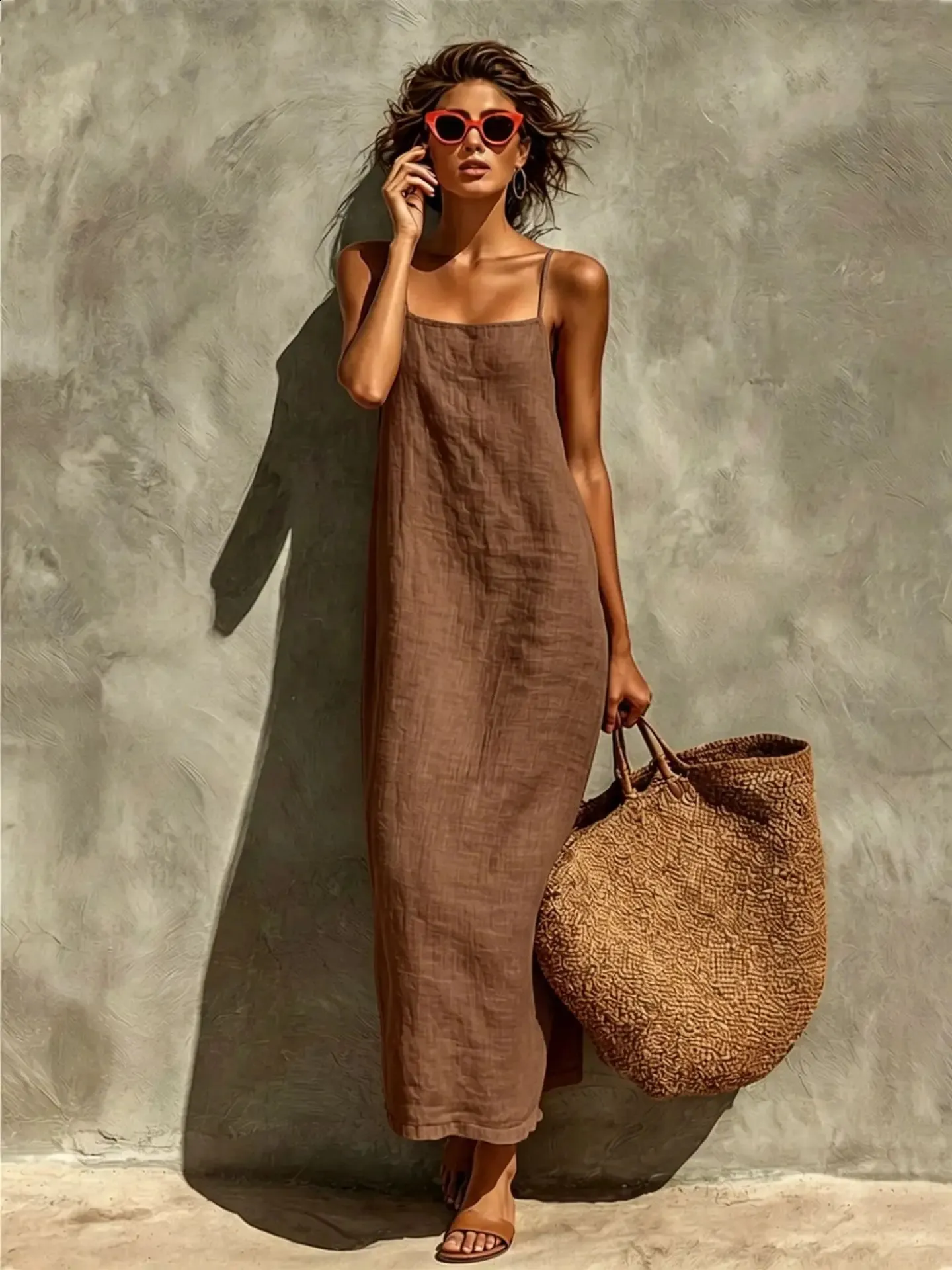 spaghetti strap dress loose REINAREA | Women's thin maxi slip this dress is versatile enough to meet your needs. Simple Spaghetti Straps Deep V-neck