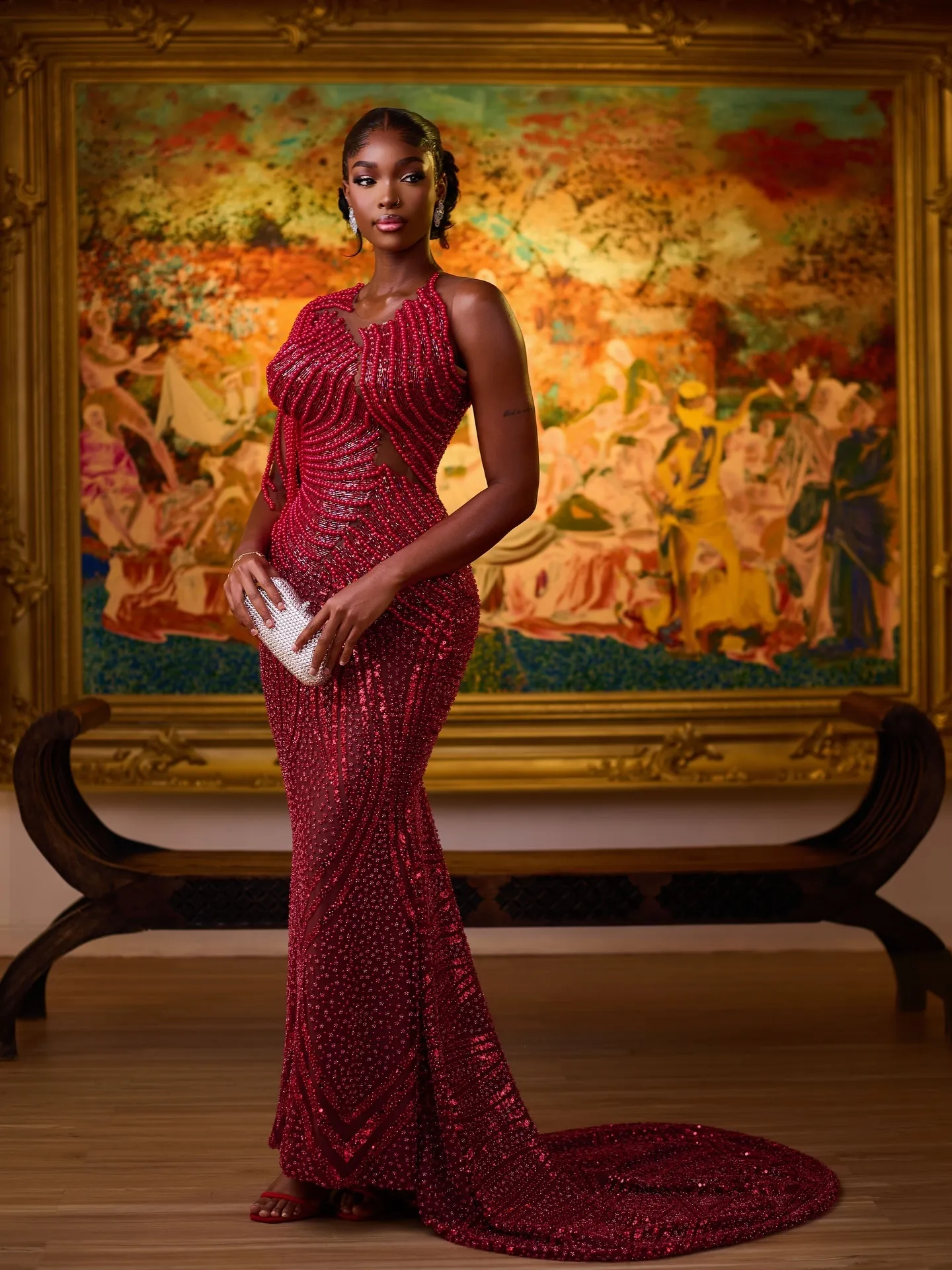 2026 Aso Ebi Burgundy Pearls Prom Dress For Black... From Dreamcode, Rs.25,489.39