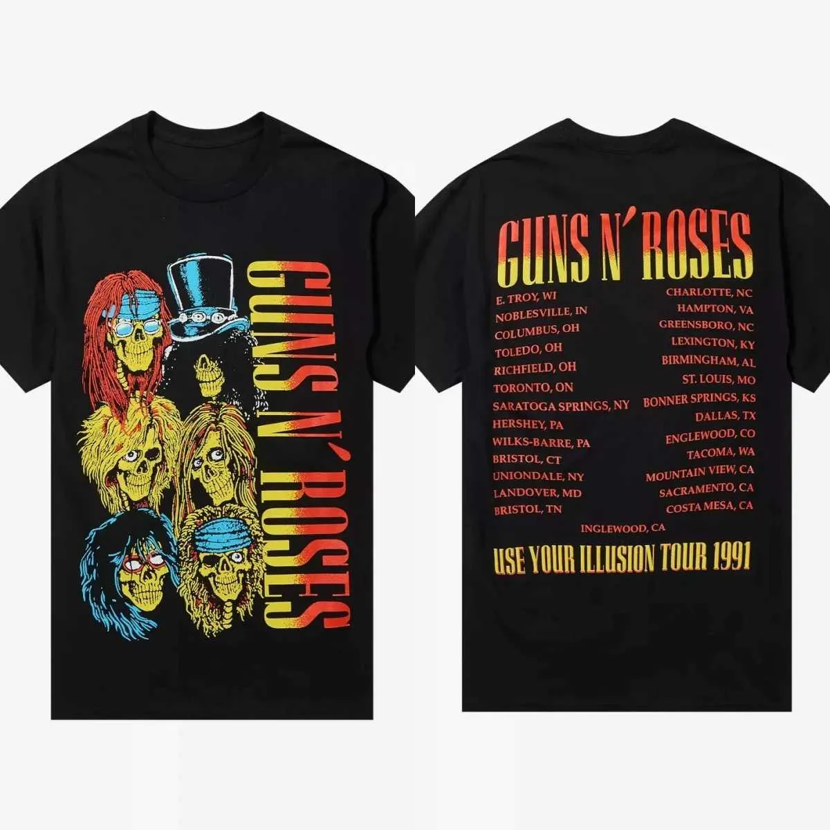 Wholesale Cotton Graphic Guns N Roses 1991 Tour Band T Shirt