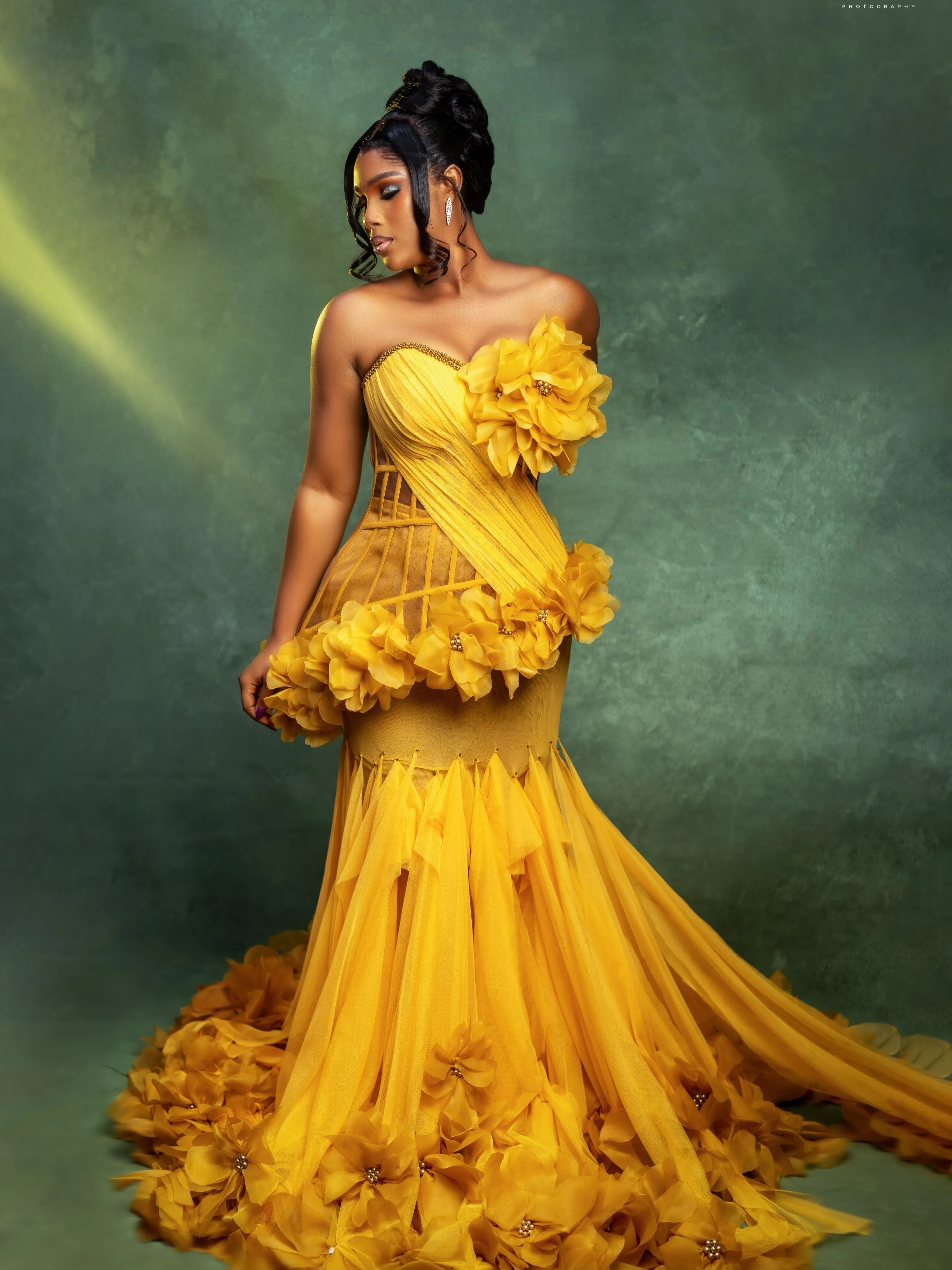 mustard formal dress Aso Ebi Yellow Mermaid Prom Evening Dresses Oversized 3D Flora Beaded Crystal Sequined Lace Gowns for Nigeria Black Women Wear your hair up