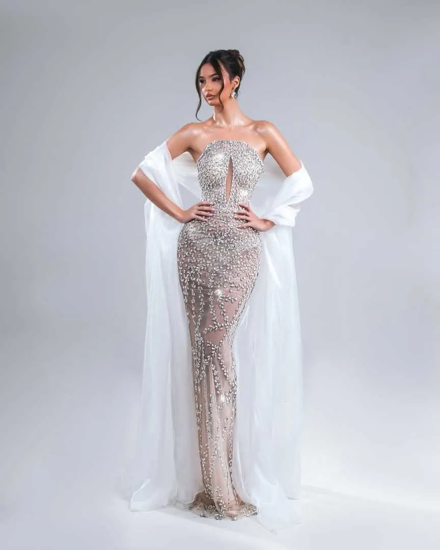 Ivory Strapless Prom Dress With Full Crystals,... From Huifangzou, Rs.25,504.46