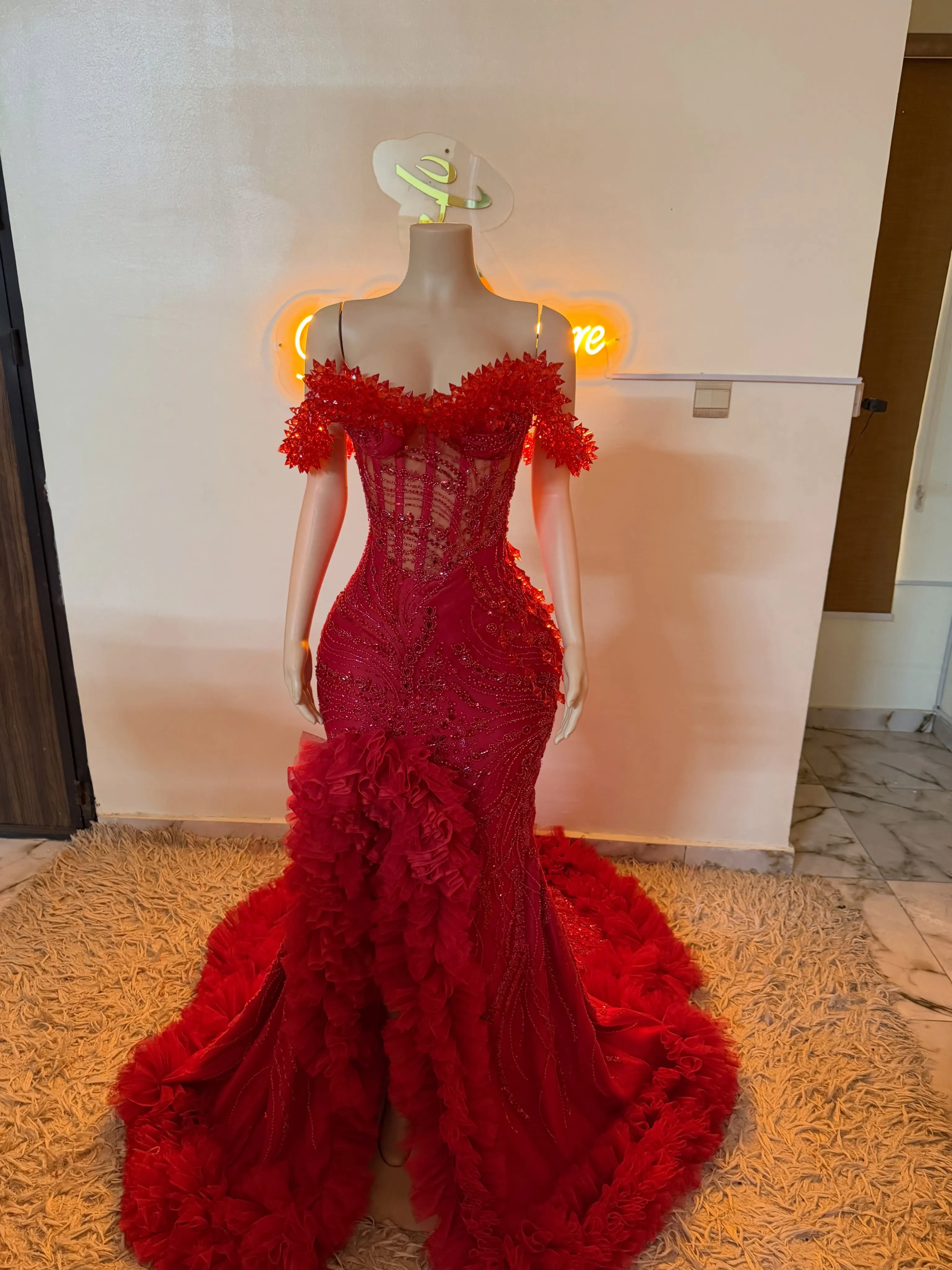 birthday dress for ladies in nigeria Red Mermaid Prom Dress, Off Shoulder Ruffled Beaded... From Dreamcode, Rs.23,490.17 Ball gown