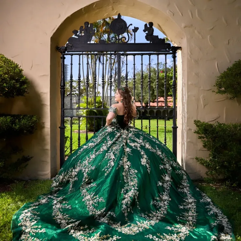 dark green quince dresses Quinceanera Dress Ball Gown, Sweet 16 Dresses, Sweet 15 DTQ117 this dress has a stunning off Dark Green Quinceanera Dresses Ball