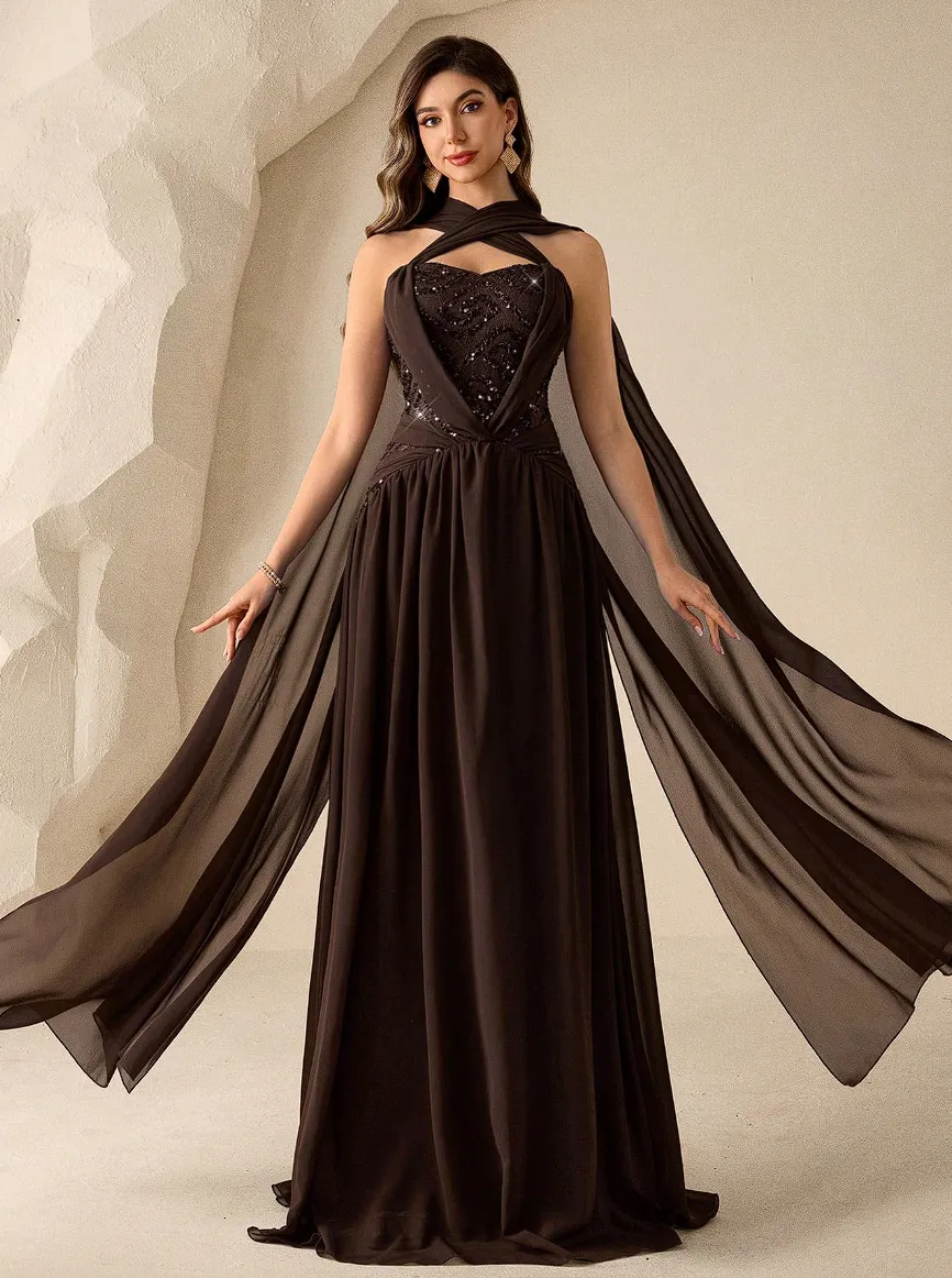 criss cross formal dress Halter Sequin Chiffon A Line Evening Gown... From Fairy_dress, Rs.5,307.82 particle board