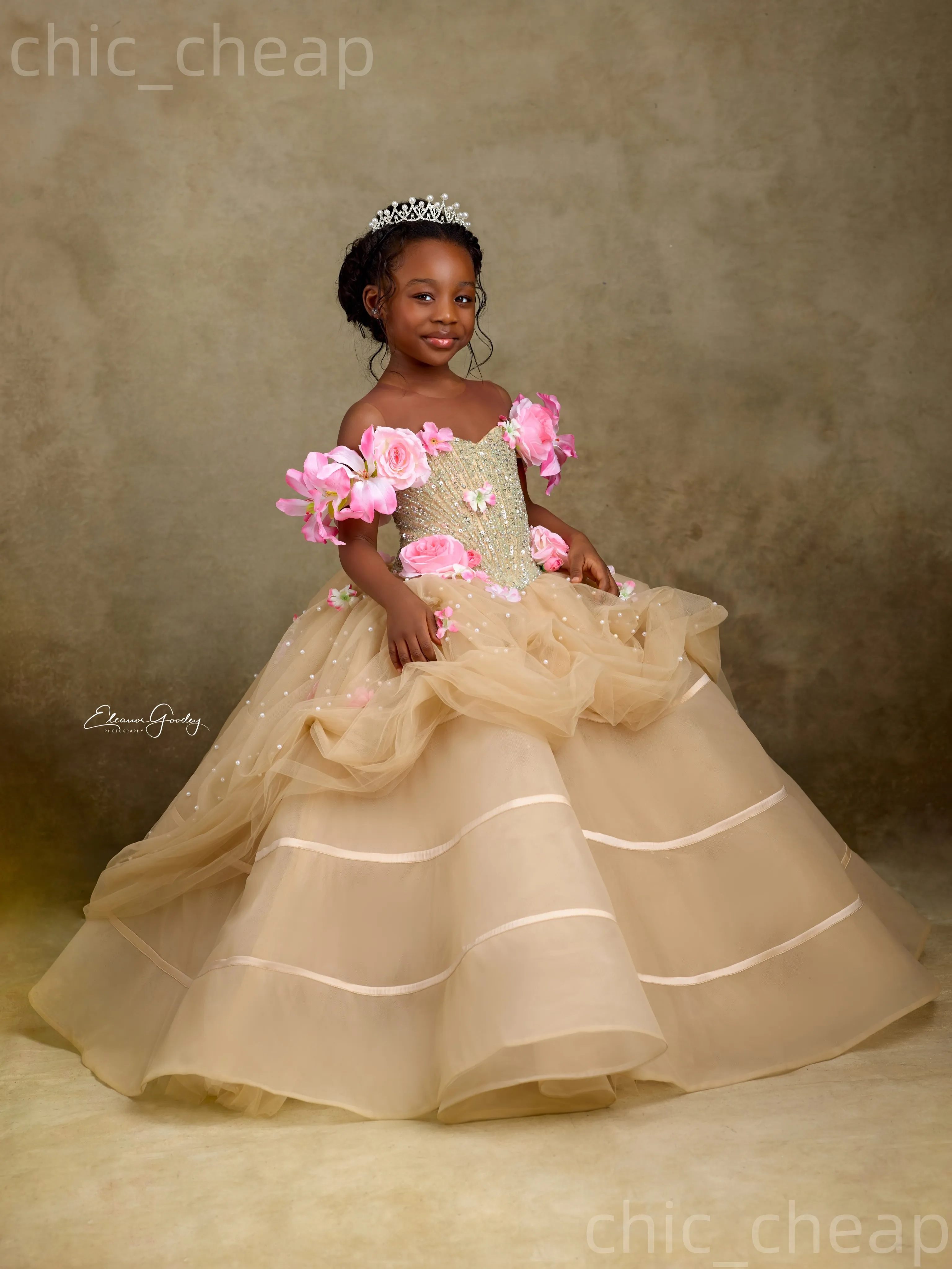champagne flower girl dresses Luxury Dress Sequin Ruffled Tulle Ball Gown for Weddings & Pageants J004 and other celebrations HYGLJL Magicdress White Lace Flower