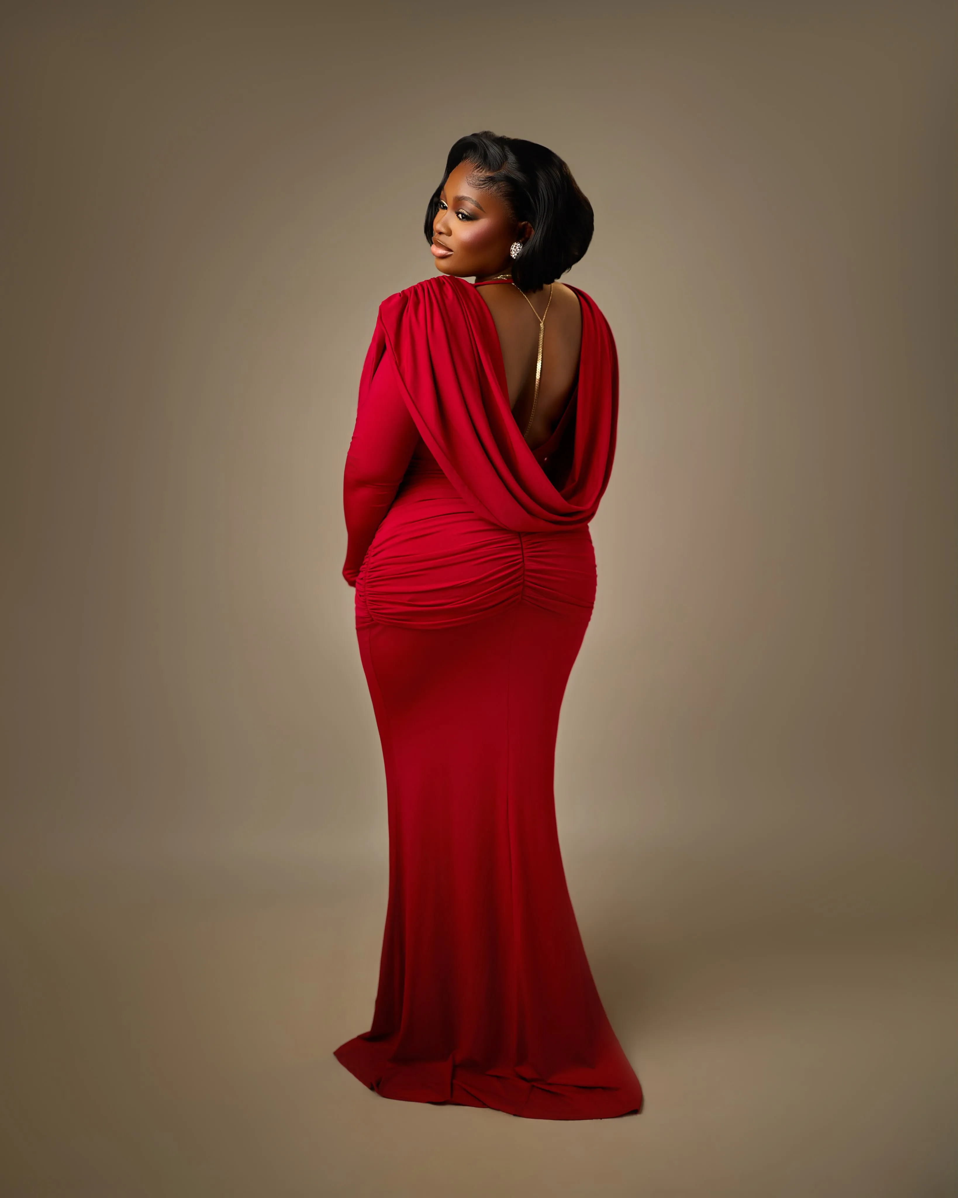 sexy red plus size dress Designer Plus-Size Mermaid Formal -PromGirl Plus size short jersey dress with off the shoulder top and ruching Josephine Plus Size Gown In