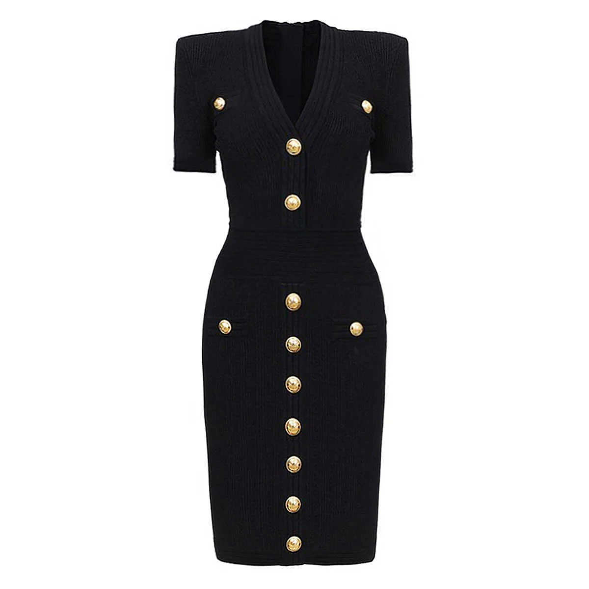 black knitted dress with gold buttons Luxury Designer Knit Women Fashion Gold... From Lingxu04, Rs.9,171.32 In Bulk 2609