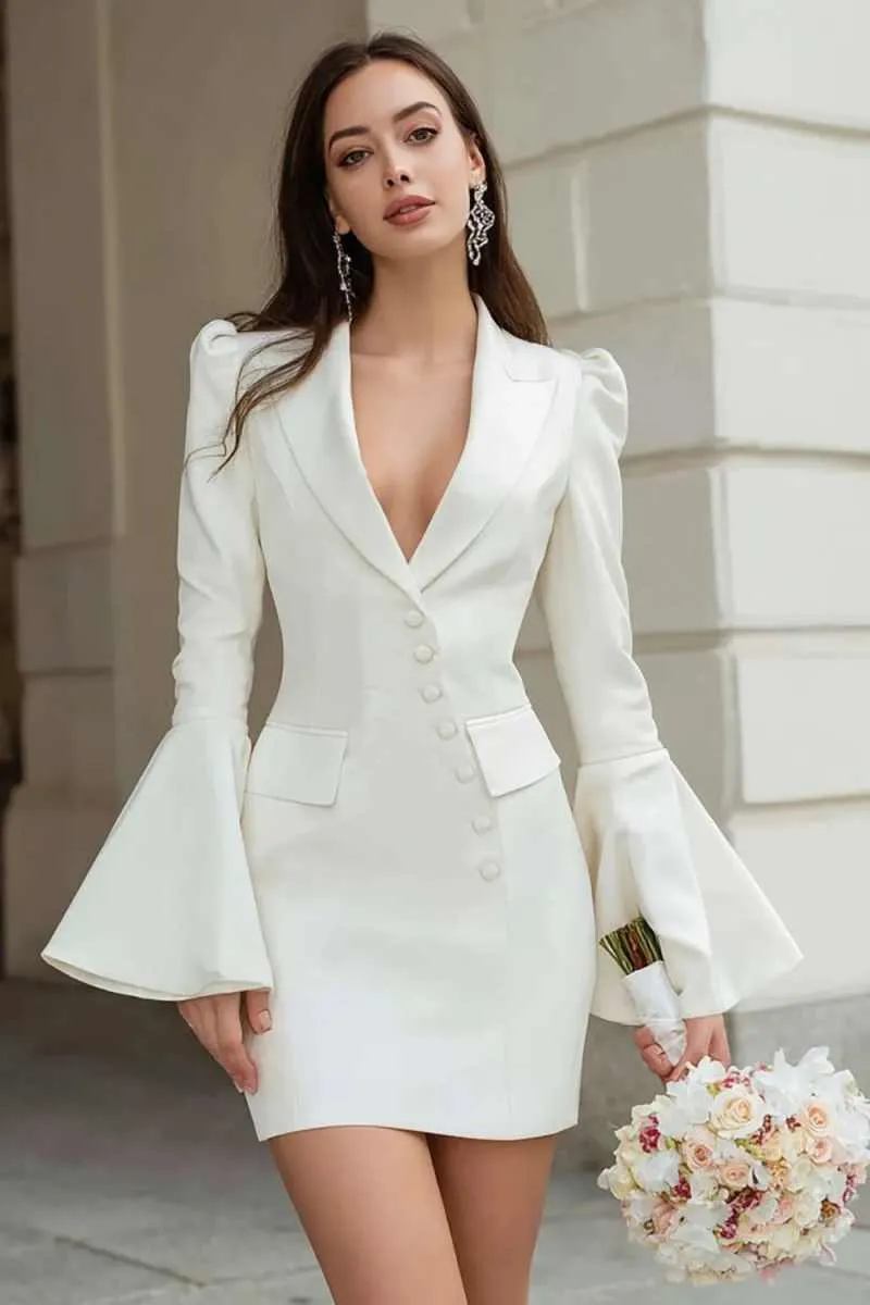 white blazer dress graduation Elegant Women Slim Fit Bell Sleeve Ceremony Attire Birthday Party Wear One Piece Customized sequin dress