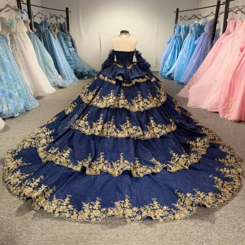 navy blue sweet 16 dresses quinceaera dress 15 Prom Party Ball Gowns fg5523 OEM/ODM Available Beautiful Navy Blue Ball Gown
