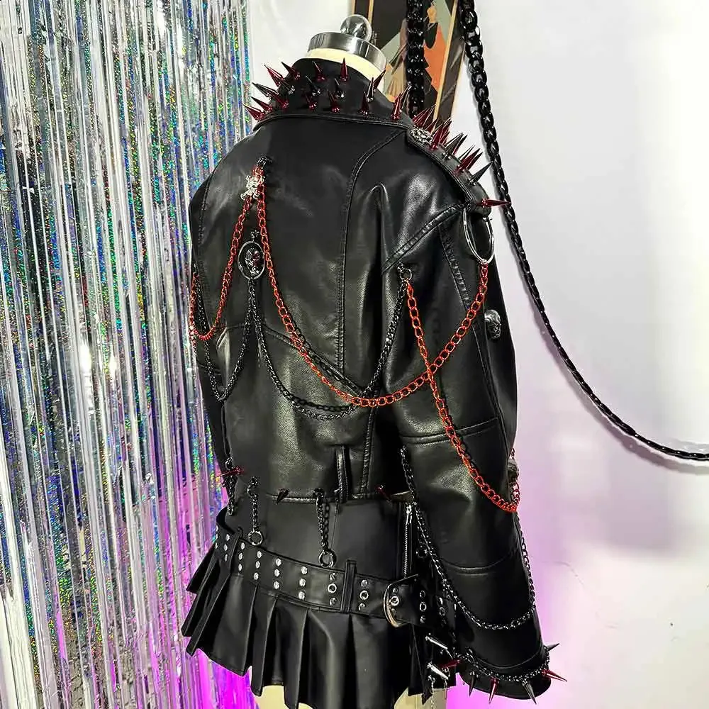 Womens Y2K Goth PU Leather Jacket, Gothic Boho Emo From Keng02