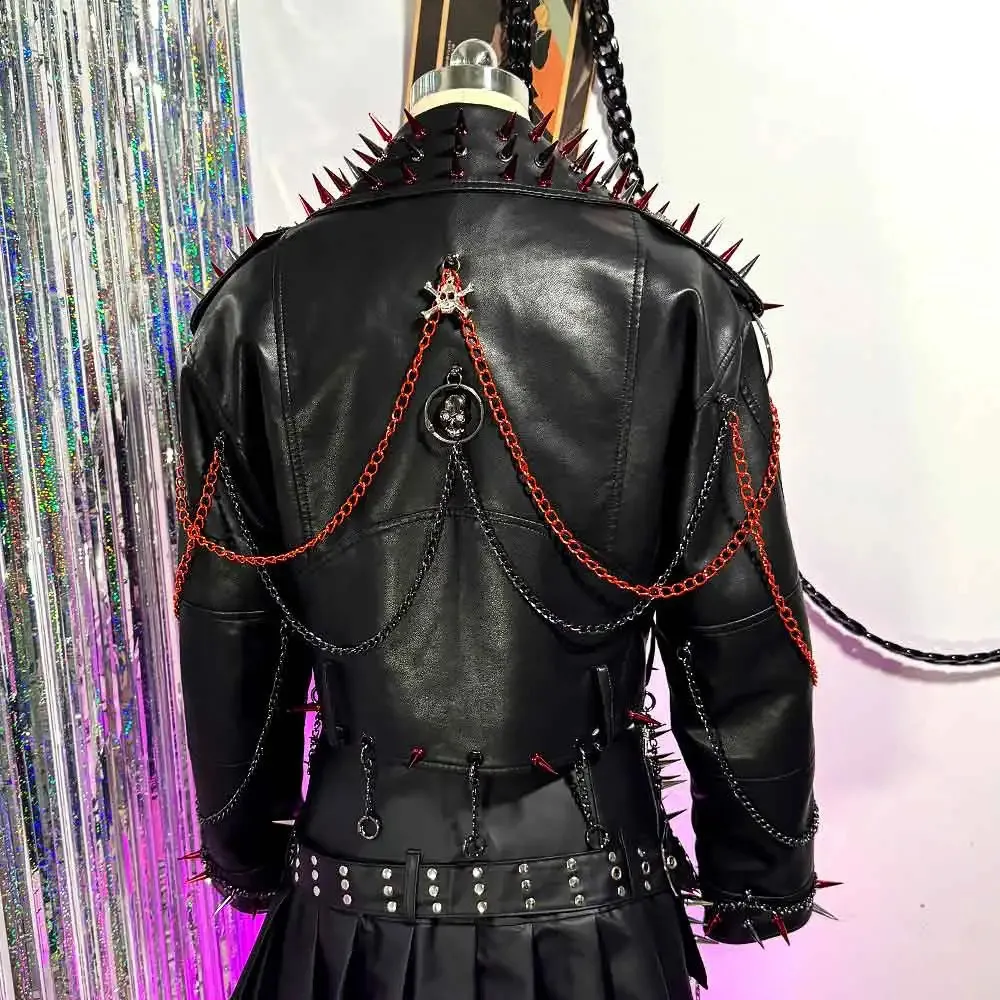 Womens Y2K Goth PU Leather Jacket, Gothic Boho Emo From Keng02